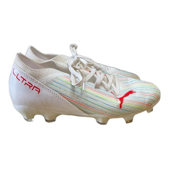 Puma Ultra White Mini Stripe Knit Softball Cleats Sneakers Girls Size 3.5C - Picture 3 of 11